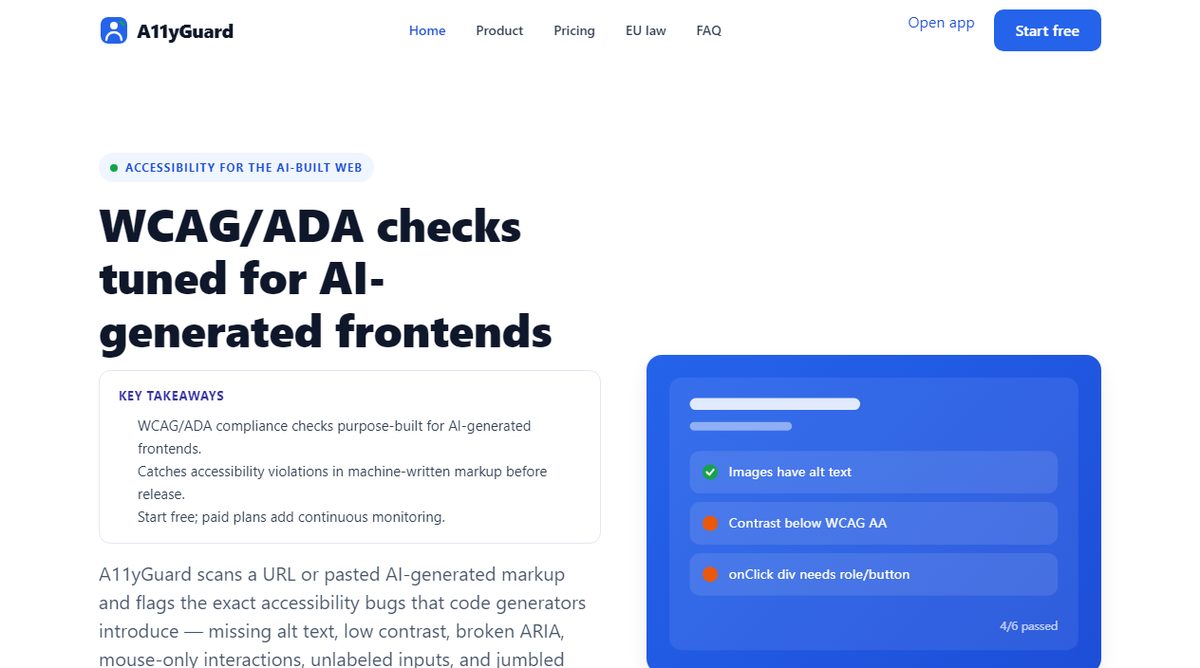 A11yGuard product homepage screenshot.