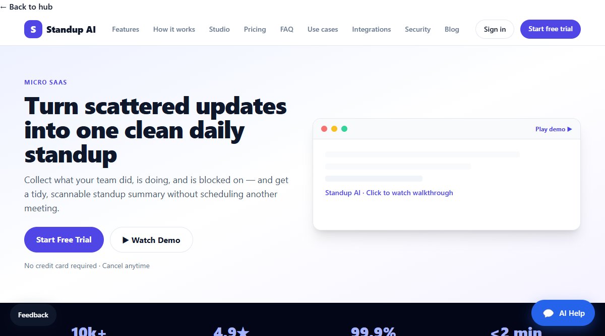 Standup AI product homepage screenshot.