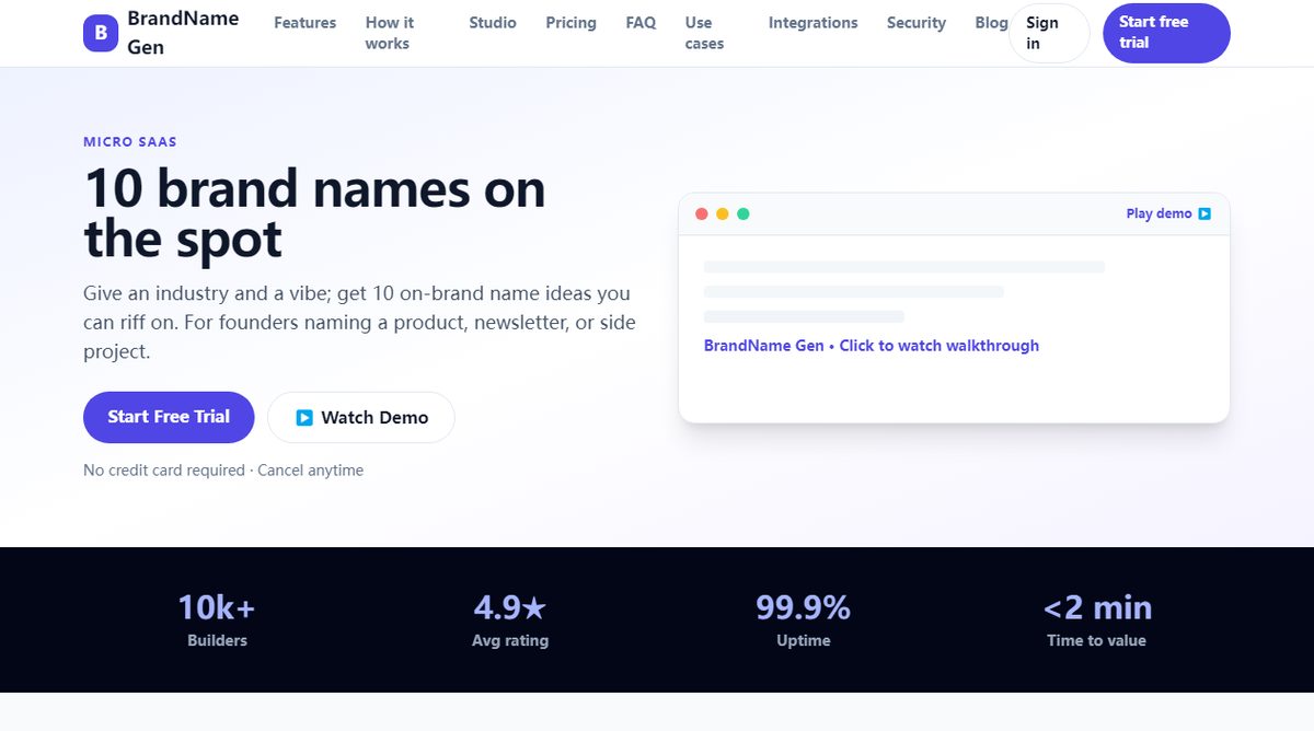 BrandName Gen product homepage screenshot.