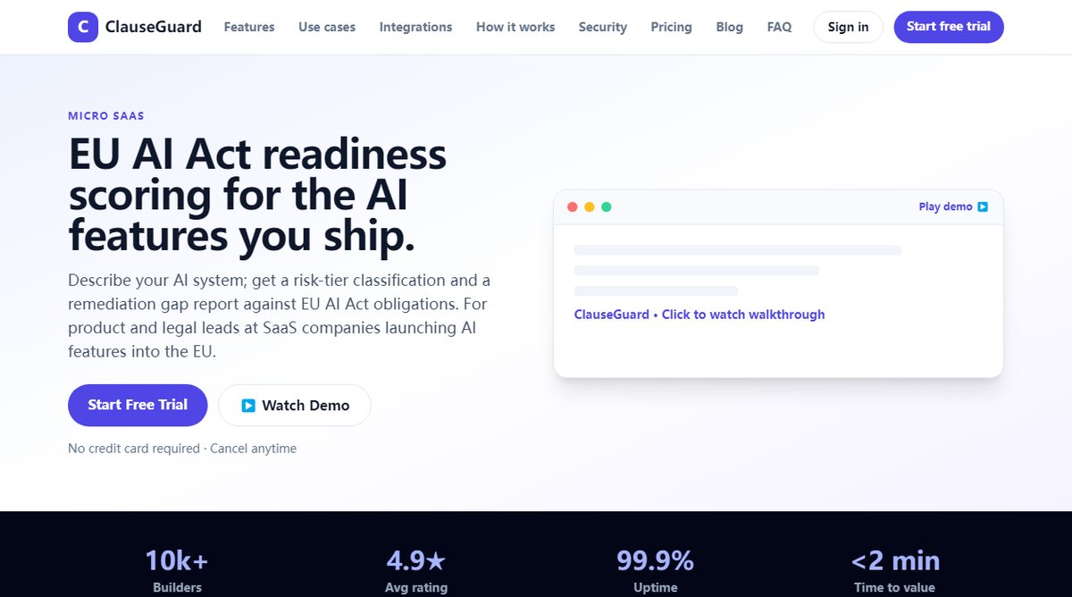 ClauseGuard product homepage screenshot.