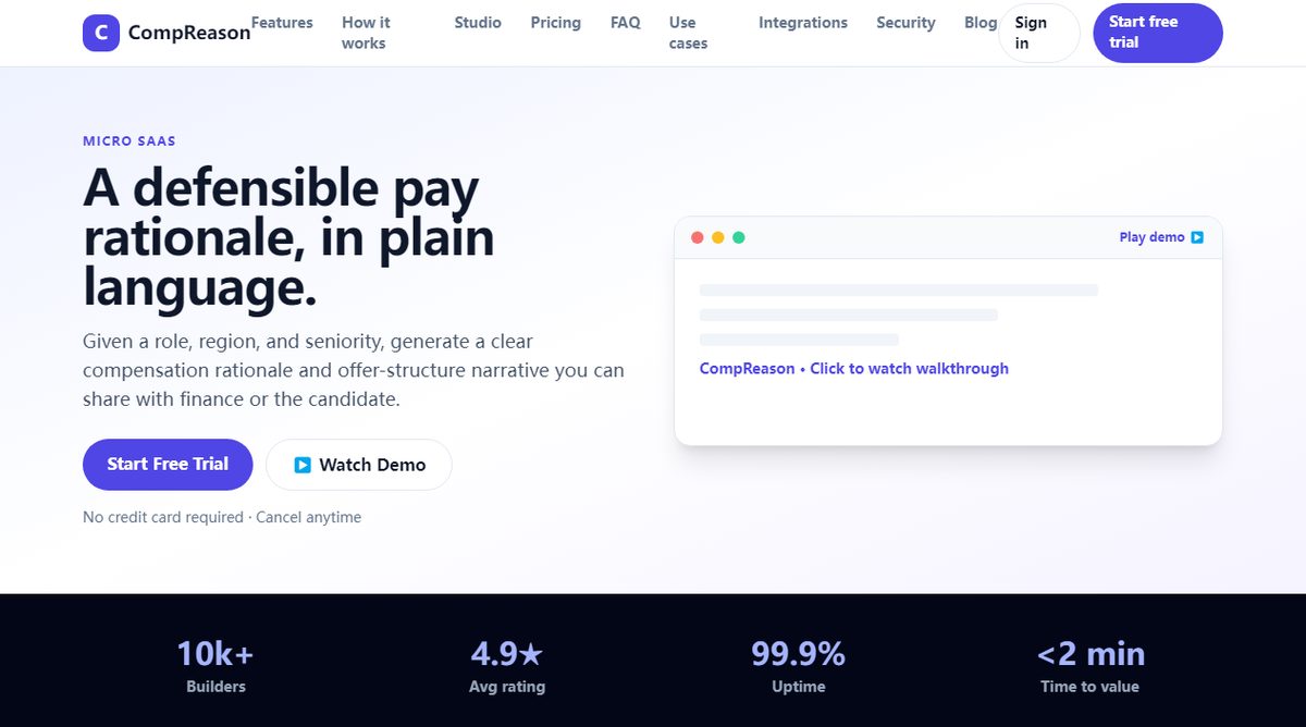 CompReason product homepage screenshot.
