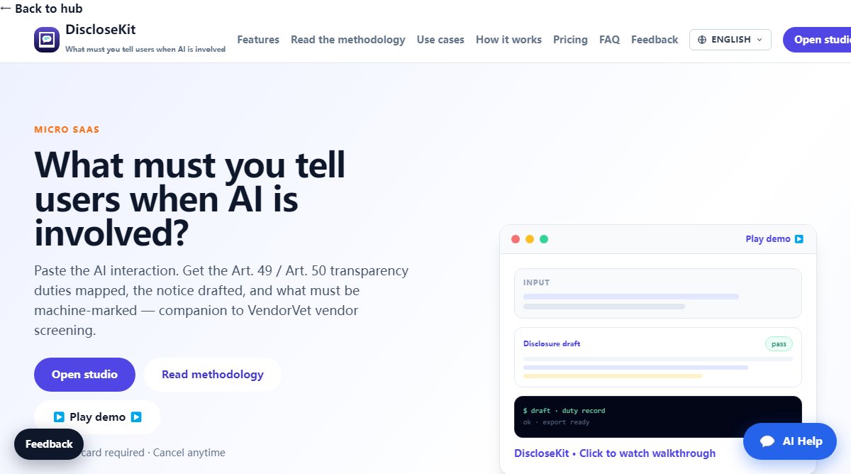 DiscloseKit product homepage screenshot.