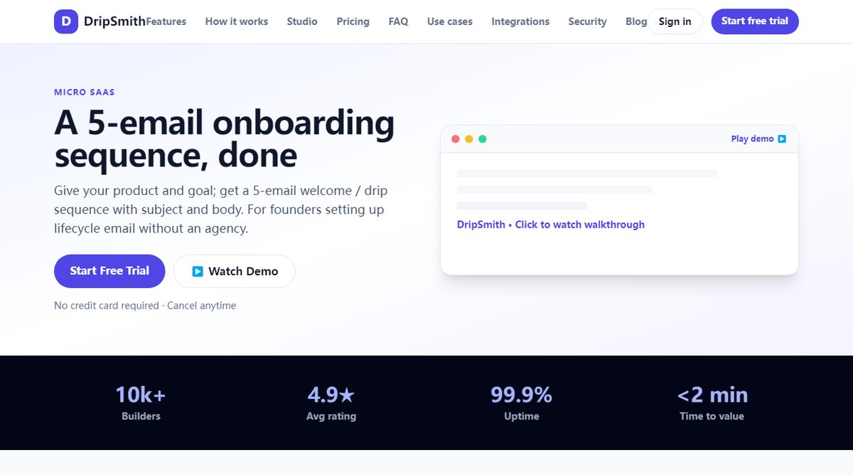 DripSmith product homepage screenshot.