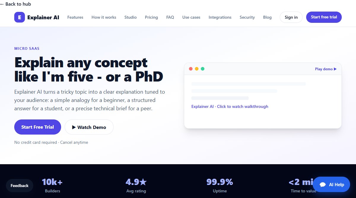 Explainer AI product homepage screenshot.