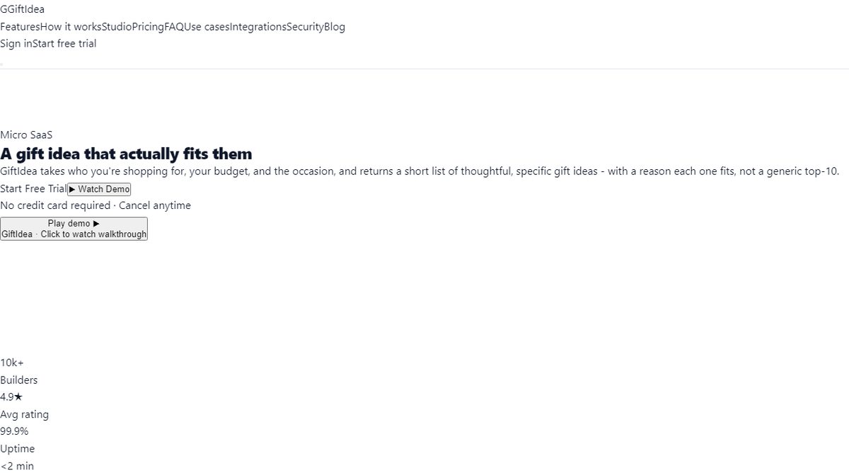 GiftIdea product homepage screenshot.
