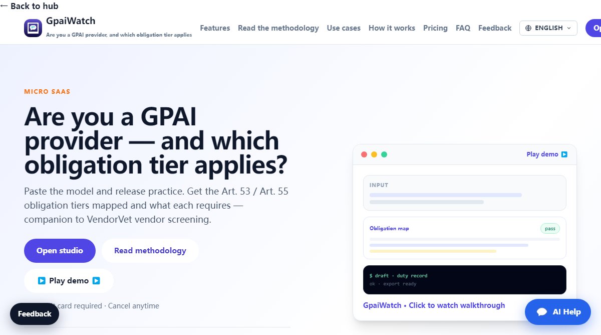 GpaiWatch product homepage screenshot.