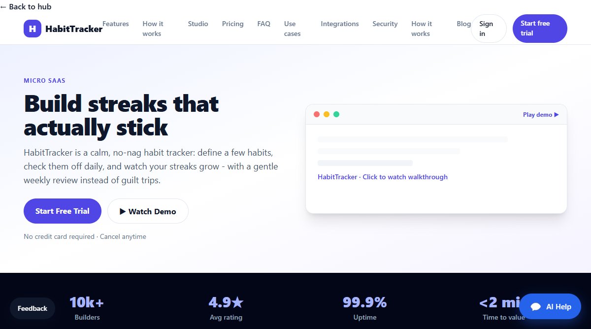 HabitTracker product homepage screenshot.