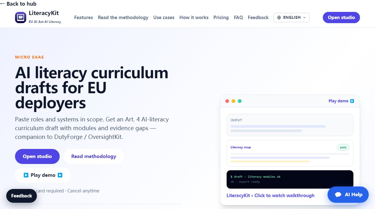 LiteracyKit product homepage screenshot.