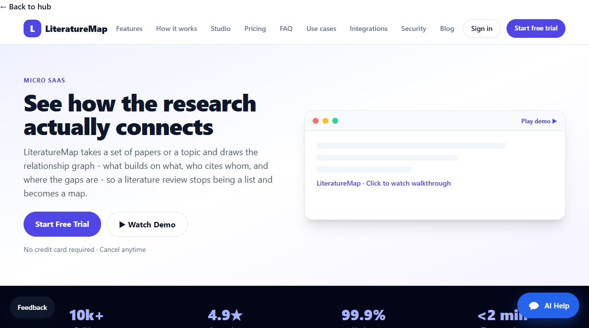 LiteratureMap product homepage screenshot.
