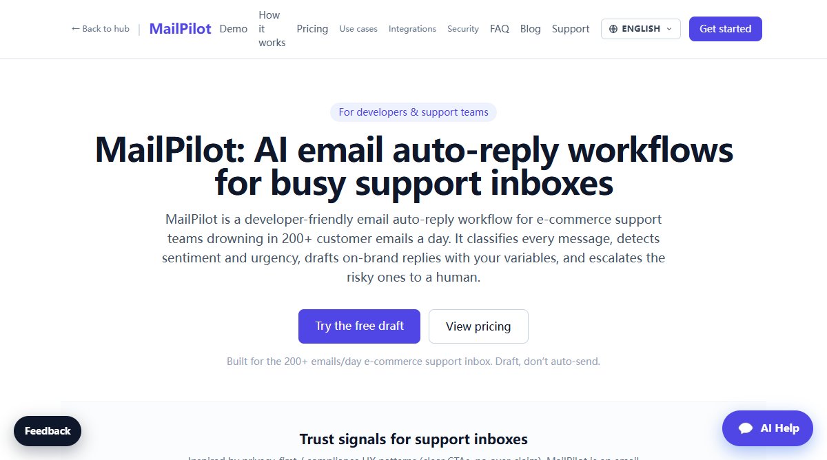 MailPilot product homepage screenshot.