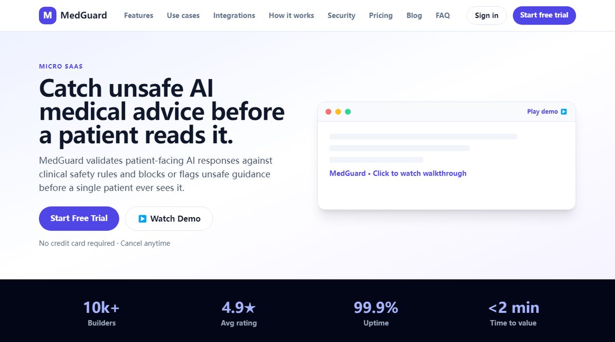 MedGuard product homepage screenshot.