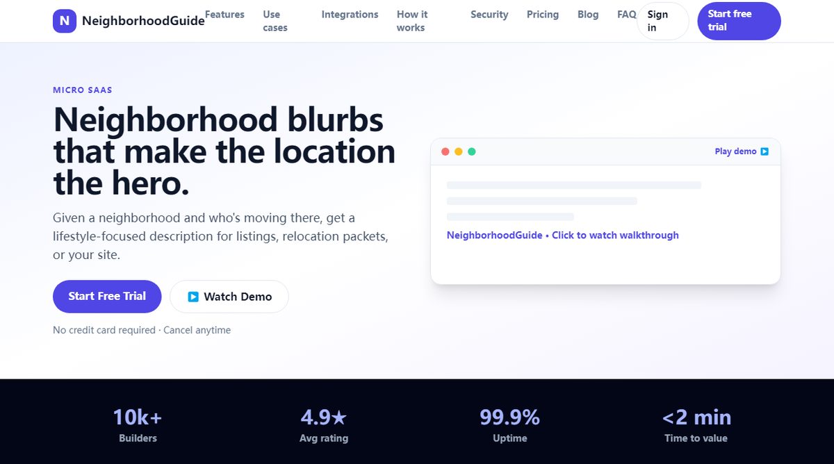 NeighborhoodGuide product homepage screenshot.