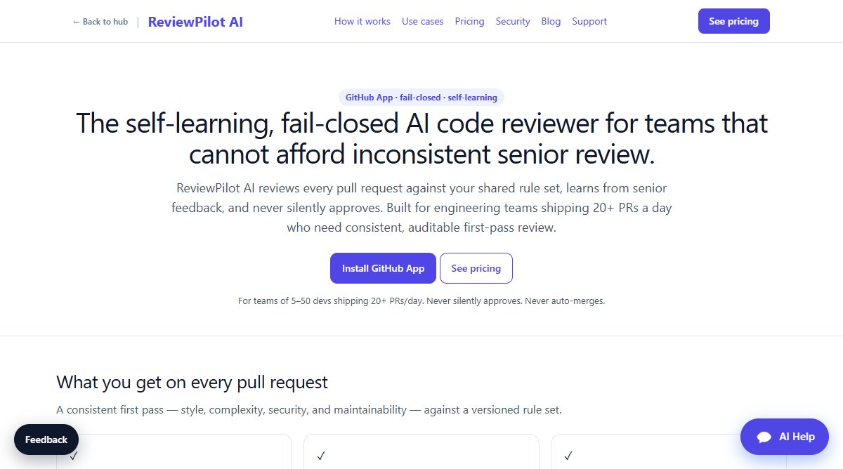 ReviewPilot AI product homepage screenshot.