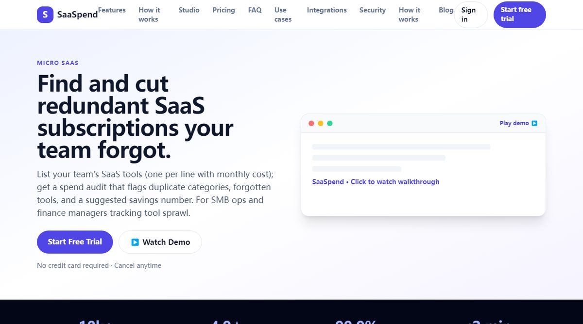 SaaSpend product homepage screenshot.