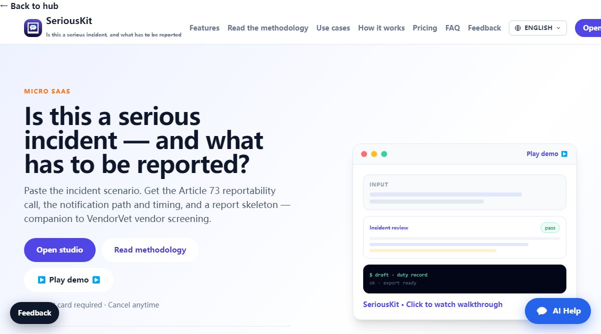 SeriousKit product homepage screenshot.